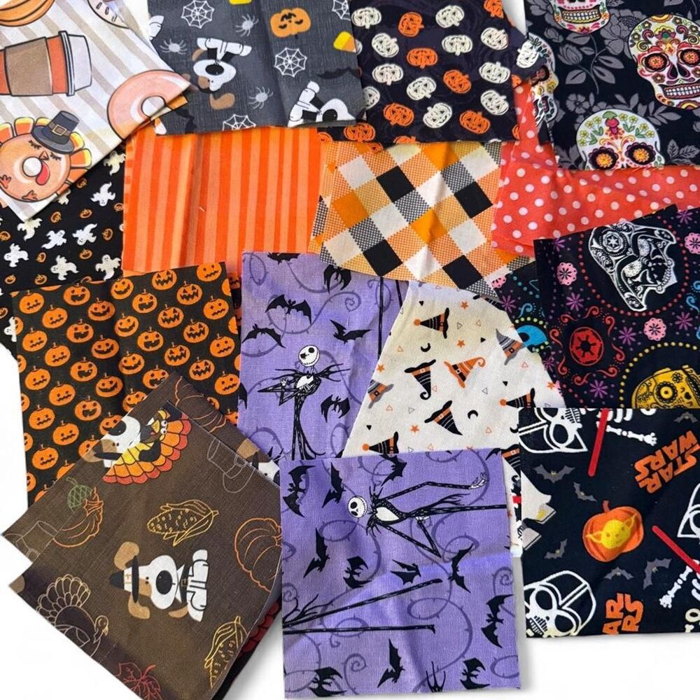 36 Halloween 4" x 4" Cotton Fabric Squares Bundle | Halloween Fabric